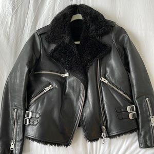 ALLSAINTS women’s leather and faux fur biker jacket